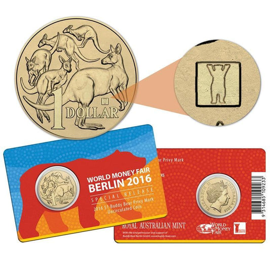 2016 World Money Fair One Dollar Coin - "Buddy Bear" Privy Mark - Loose Change Coins