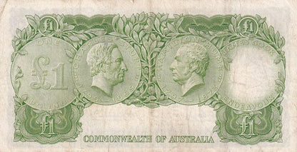 1961 Australian 1 Pound Note - HH 35 963977 - HC COOMBS/RONALD WILSON Emerald Green - Reserve Bank - R34b - General Prefix - Fine - Loose Change Coins
