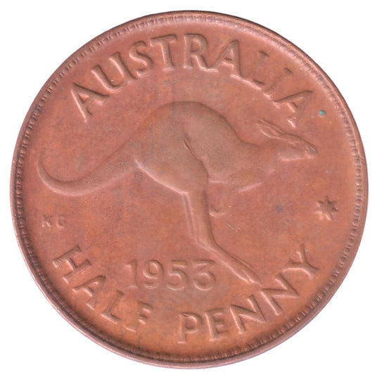 1953 Australian Half Penny - Very Good - relatively common for period #1 - Loose Change Coins