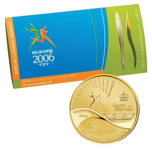 2006 Australian $5 Coin - Queens Baton Relay Melbourne 2006 Commonwealth Games - Loose Change Coins
