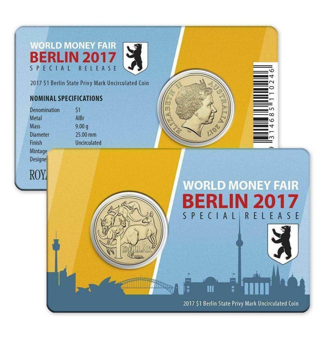 2017 World Money Fair One Dollar Coin - Berlin State Privy Mark - "Berlin Bear" Privy Mark - Loose Change Coins