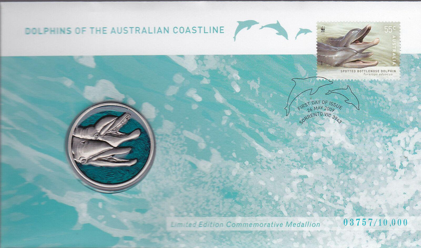 2009 PMC - Dolphins Of The Australian Coastline - Limited Edition Medallion Cover - Loose Change Coins